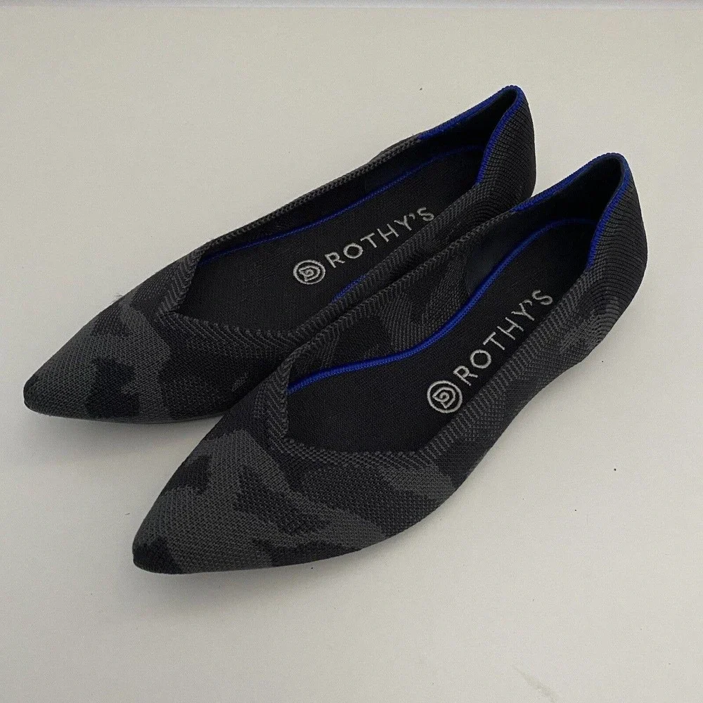 Rothy’s The Point Gray Camo Camouflage Retired Pointed Flats Ballet Shoe…